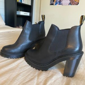 Black leather doc marten boots with chunky heel